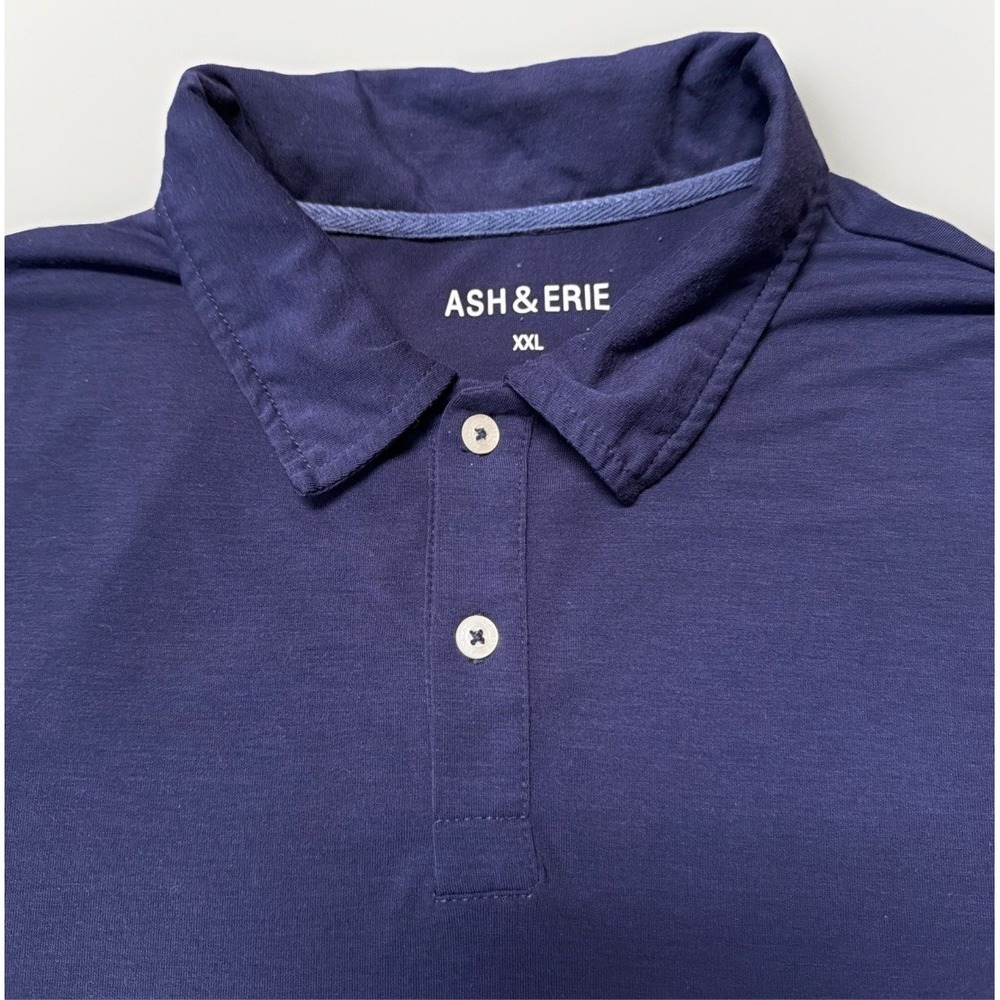 Ash & Erie Polo Shirt Mens XXL‎ Blue Performance Stretch Smart Casual Minimalist